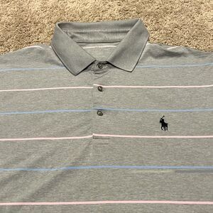 Polo Ralph Lauren Polo Shirt Grey Pink Blue Striped Performance Mens Size XL